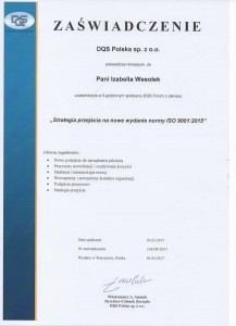 Izabella Wesołek - Certyfikat ISO